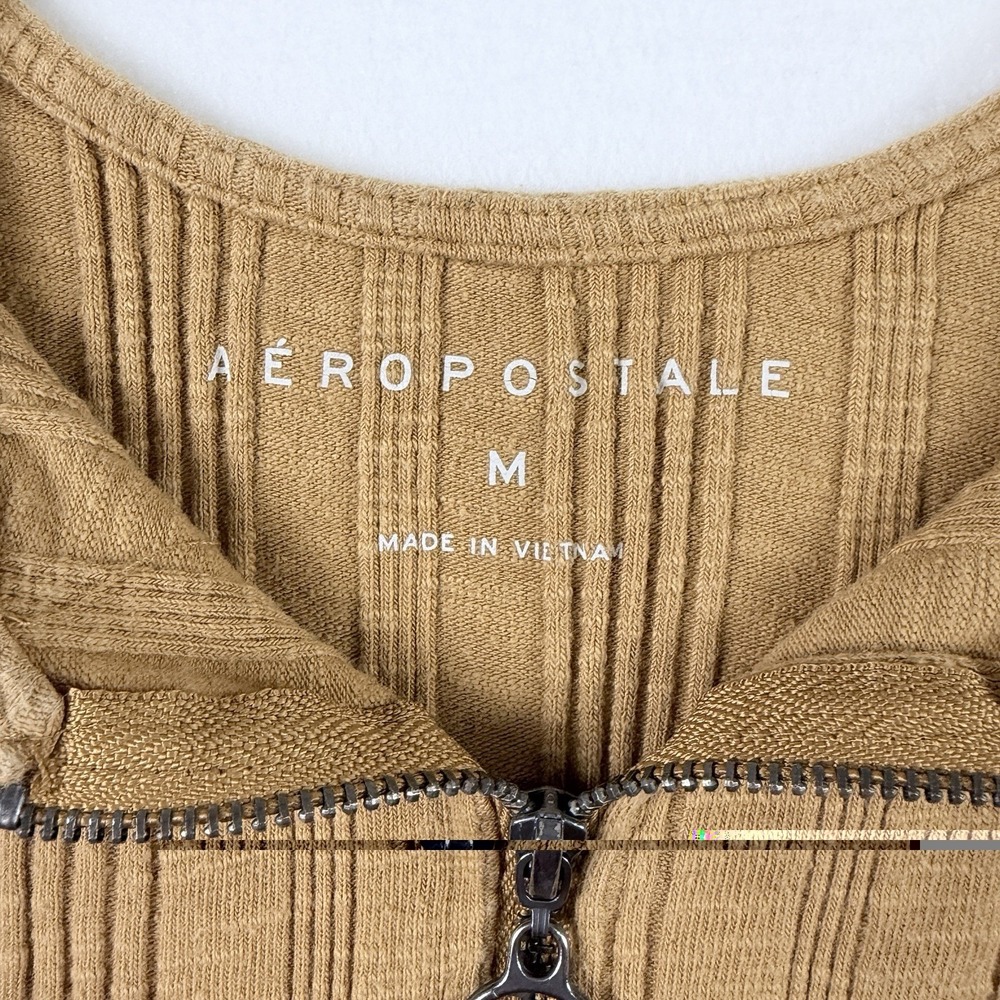 Aeropostale Mustard Yellow Ring Zip Front Y2K Style Tank Top Medium Retro Ribbed - Picture 3 of 7